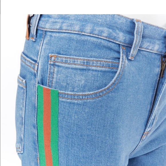 GUCCI blue denim red green web trim 90's flared - Picture 4 of 10
